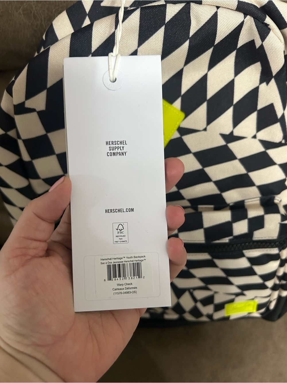 Herschel Supply Company Cream & Black Geometric Check Backpack - Picture 2 of 6